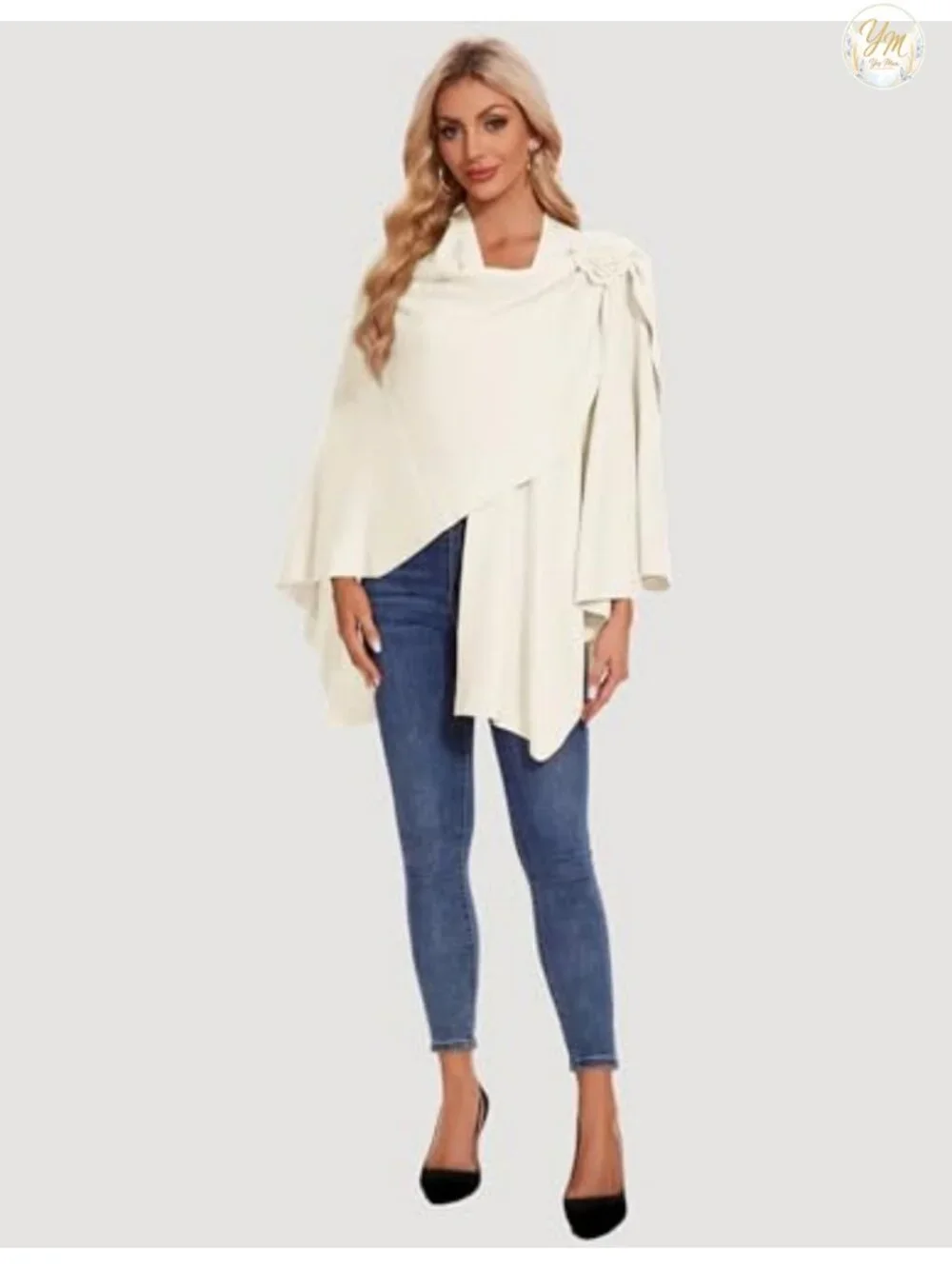 Elegant Cross Front Floral Shawl Wrap Poncho Viscose Blend